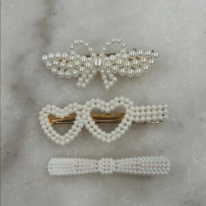 Faux Pearl Beaded Hair Clip Set - Ivory